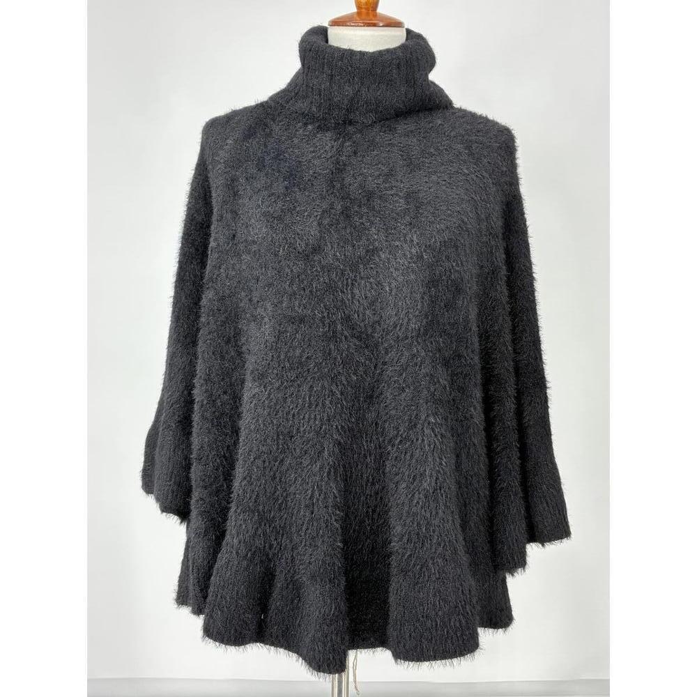 ee:some NWT Black Fuzzy Soft Turtleneck Poncho Sweater M/L